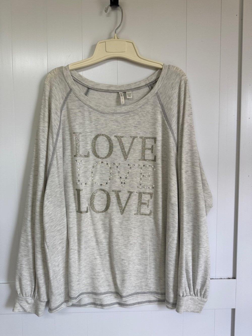 Heather Gray "LOVE" Sparkley Studded super lightweight shirt